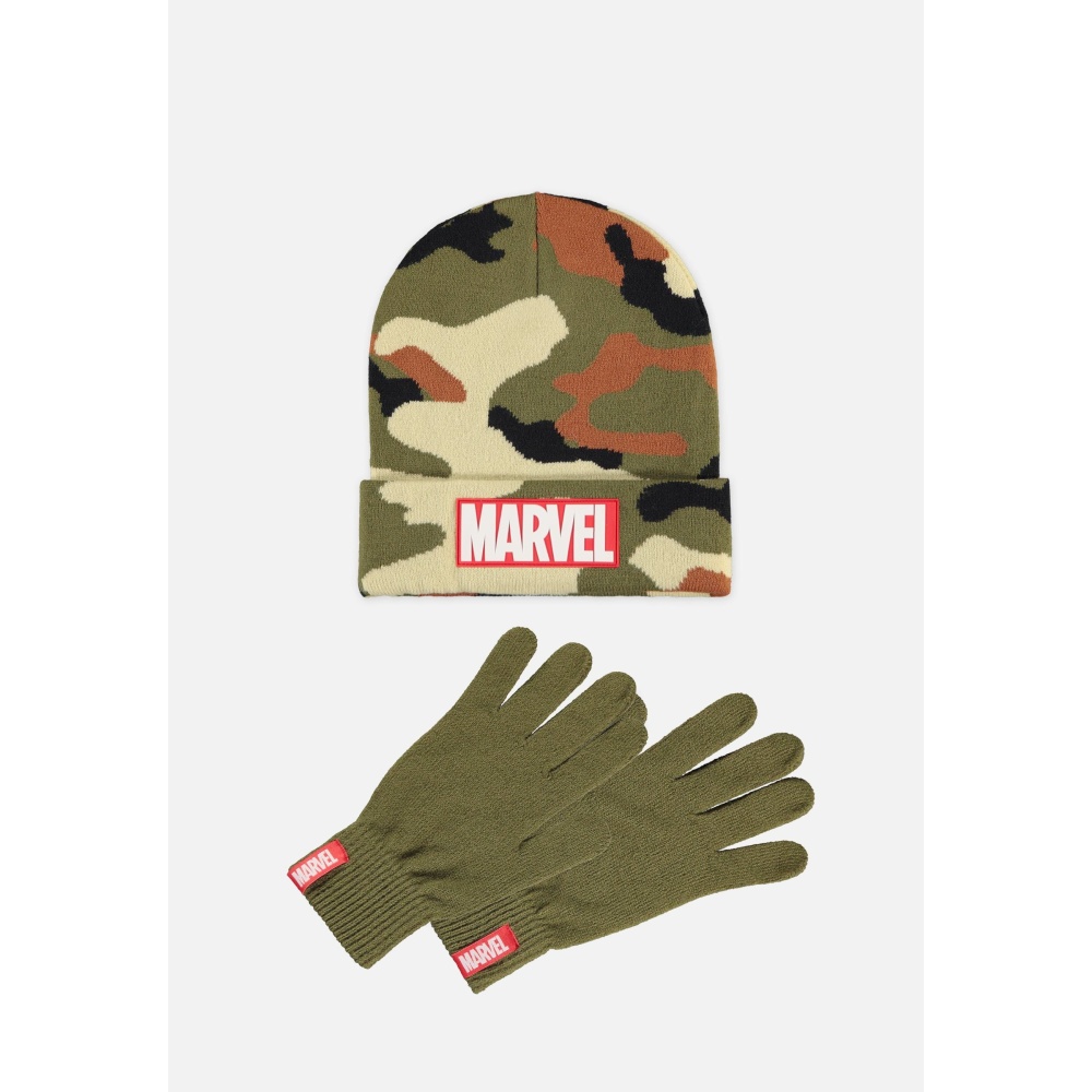 Marvel - Camouflage Bonnet et Gants Ensemble - Vert/Marron